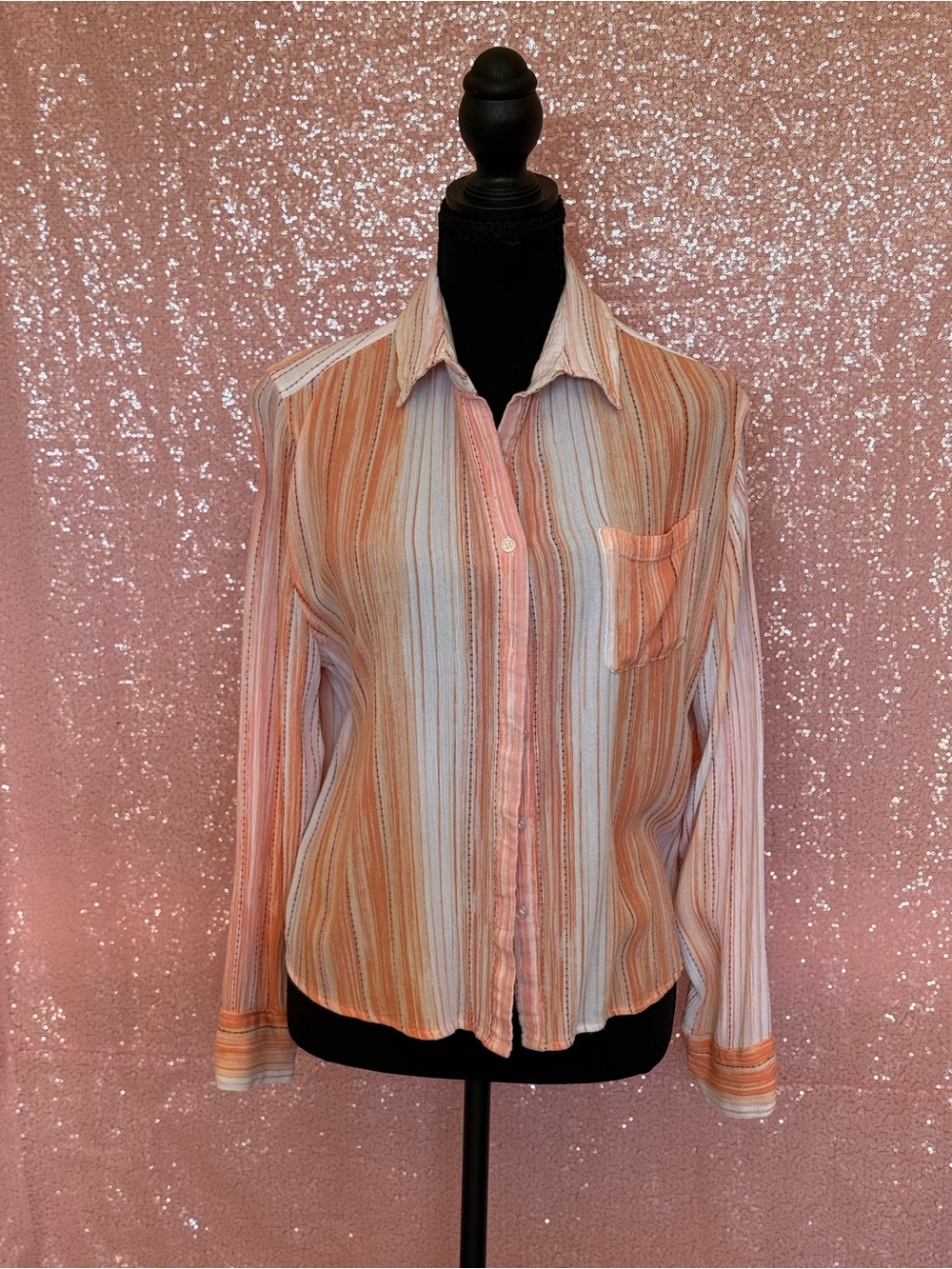 Striped Button-Down Shirt in Peach & Cream